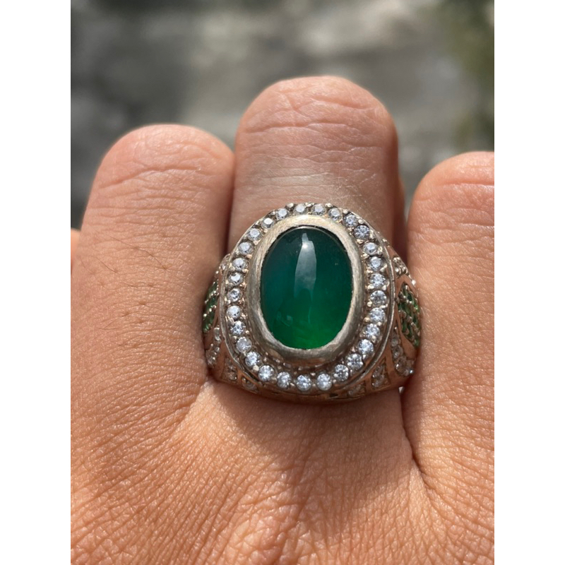 Bacan Doko Gulau Ijo Botol Ring Perak Microsetting Bacan Hijau Botol Natural Gulao