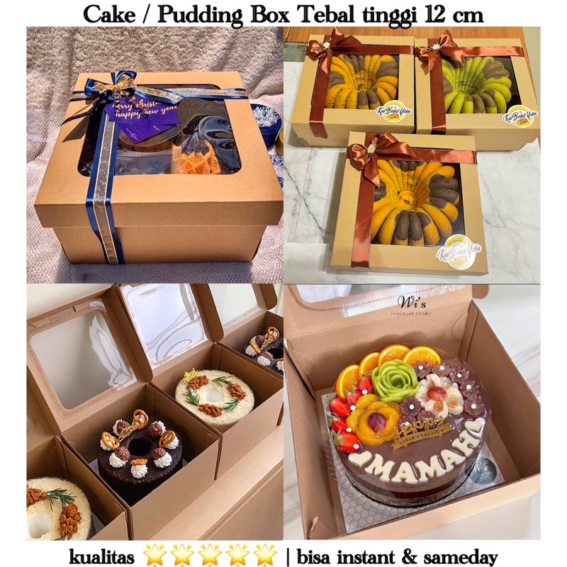 Kotak Kue Tebal Box Kue  + Jendela Cake box pudding / hampers / bolu 22x22x12cm dan 25x25x12