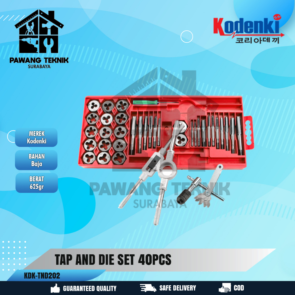 Kodenki Hand Tap And Die Set 40pcs Alat Tap Pembuat Ulir Senai Baut Mur Alat Repair Kit Pembuat Perb