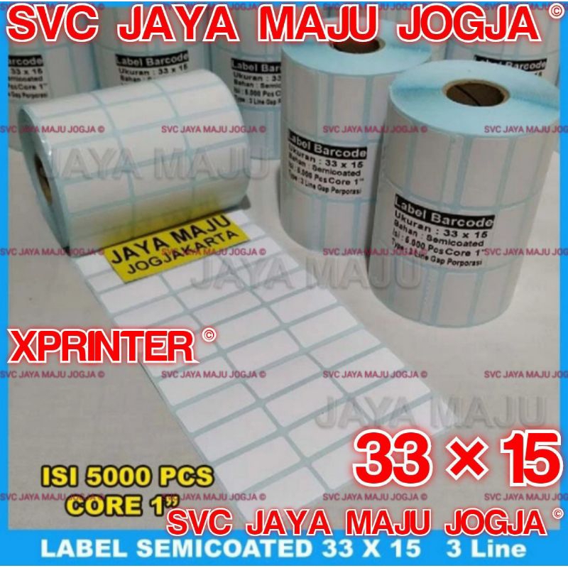 

[ XPRINTER ] 33 X 15 - 3 LINE SEMICOATED - FACE OUT - ISI 5.000 PCS || CORE 1" || LABEL BARCODE THERMAL TRANSFER PAKAI RIBBON - APOTEK OBAT LABORATORIUM KLINIK RS || 33X15 - XPRINTER TT426B TT426 B TT 426B TT 426 B - ISI 5000 PCS