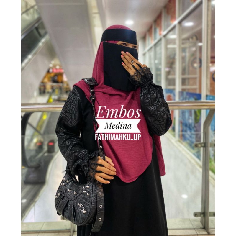 Abaya Medina Embos Mix Jetblack/Gamis Hitam syar'i Muslimah/Abaya Embos Gamis Jubah Viral