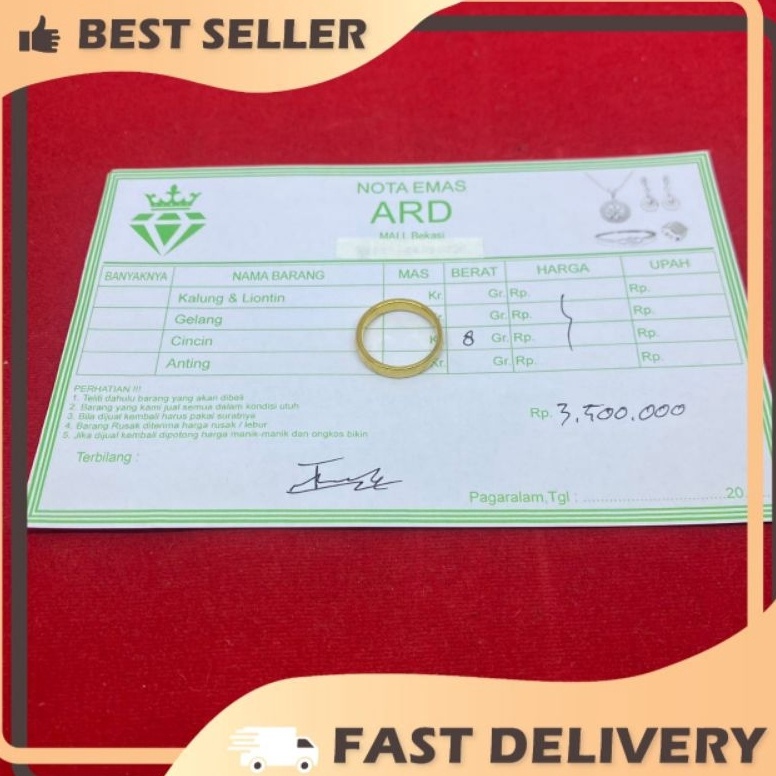 Promo Cincin Emas 24 K Tunangan 8 gram dapat Nota toko langsung ART O8Z7