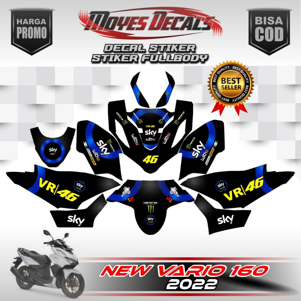 Decal Stiker Vario New 160 Fullbody Motip VR 46 - Stiker Variasi Racing All Motor Honda Vario Vr 46