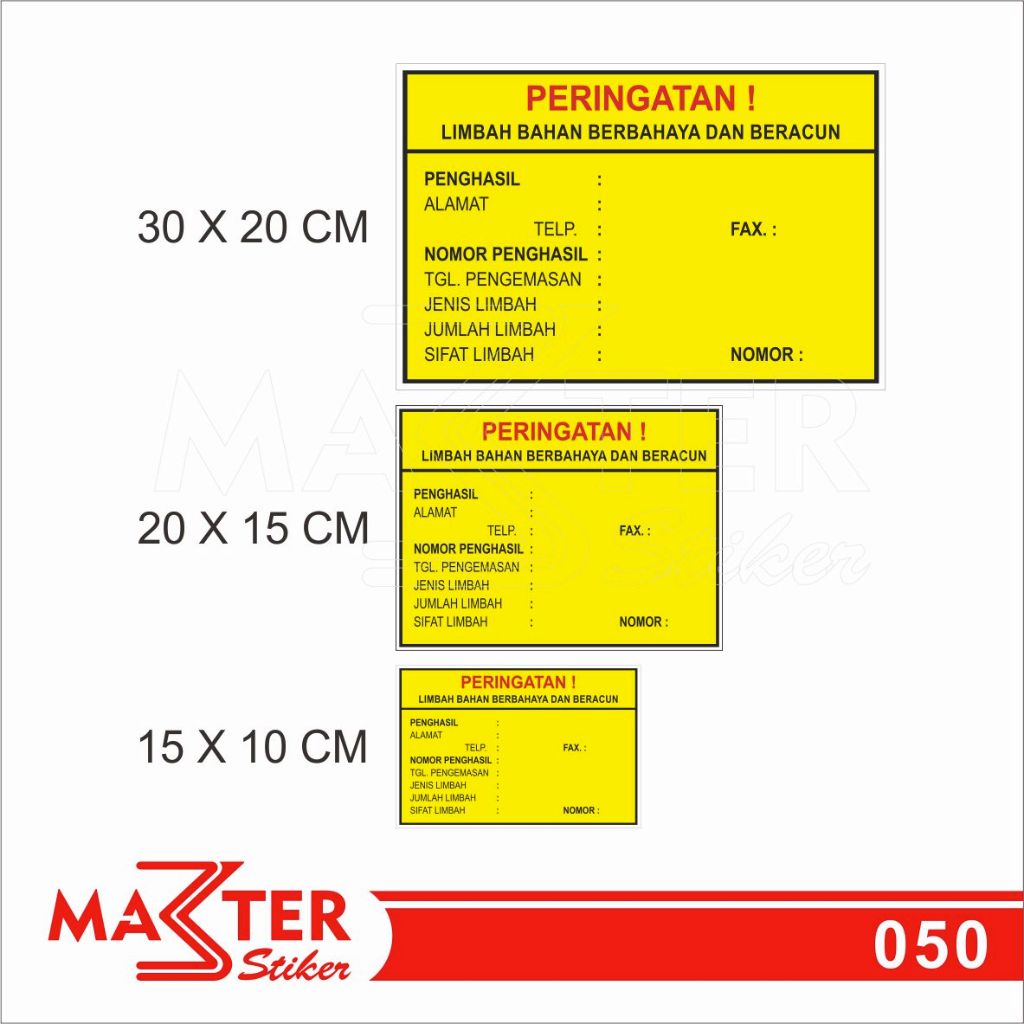 

050 - Stiker Peringatan Limbah B3 (Bahan Berbahaya dan Beracun), Tahan Air, Termurah, Bisa Custom