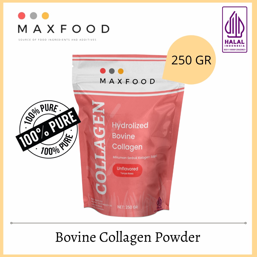 

Terlaris MAXFOOD Pure Hydrolized Bovine Collagen Bubuk Kolagen Sapi 25 Gr T47