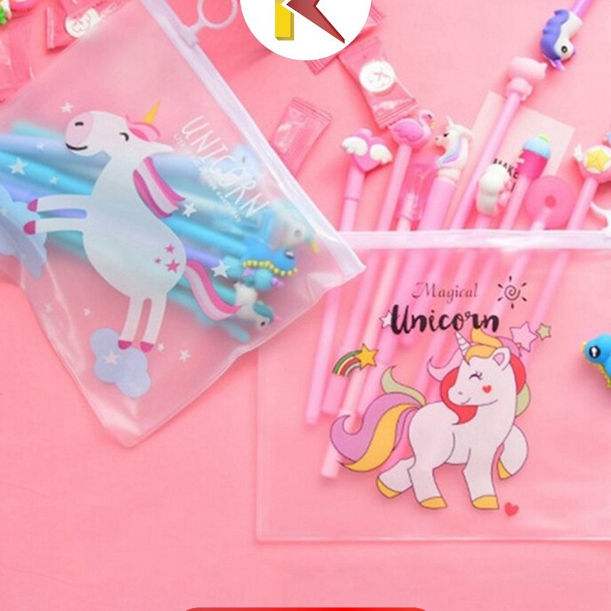 

KP8 SKA15 Pulpen Gel Karakter Lucu Set Isi 2PCS Pena FREE Zipper Pouch Tempat Pensil Transparan Murah