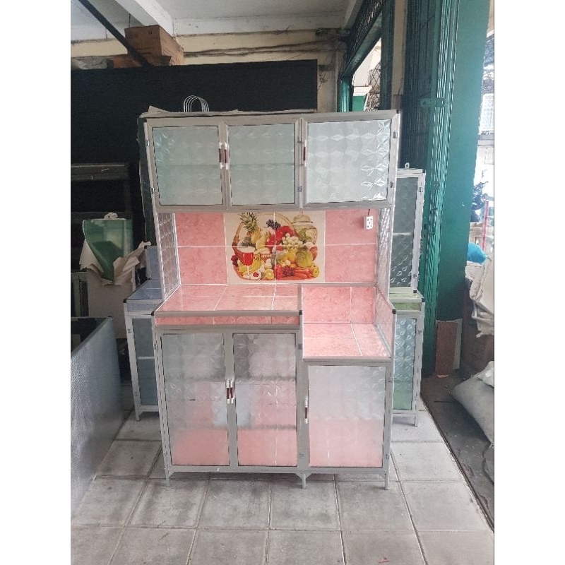 rak lemari piring aluminium kaca 3 pintu keramik magic com
