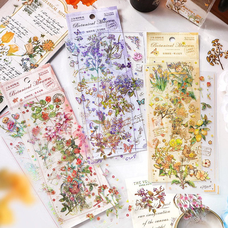 

3 Lembar Stiker PET Seri Tanaman Bunga Journal Diary Sticker Jurnal Scrapbook (Kiss-cut)