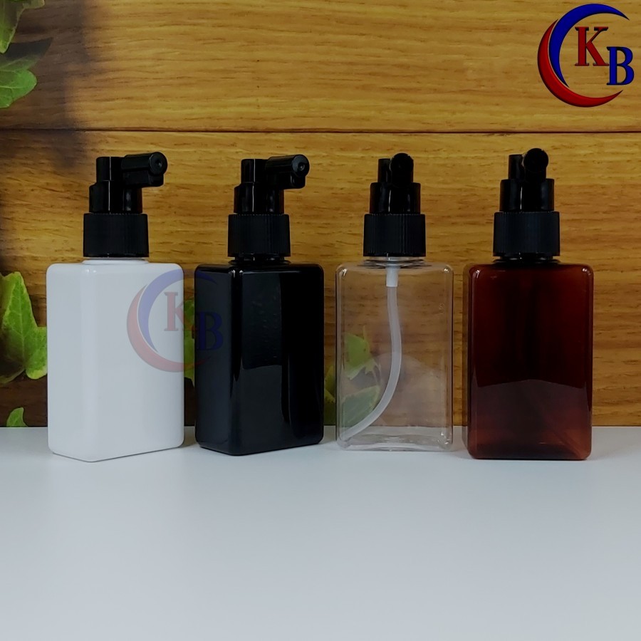 BOTOL KOTAK SPRAY 100 ML NOZZLE HITAM NECK 24 / BOTOL PLASTIK PET KOTAK 100ML