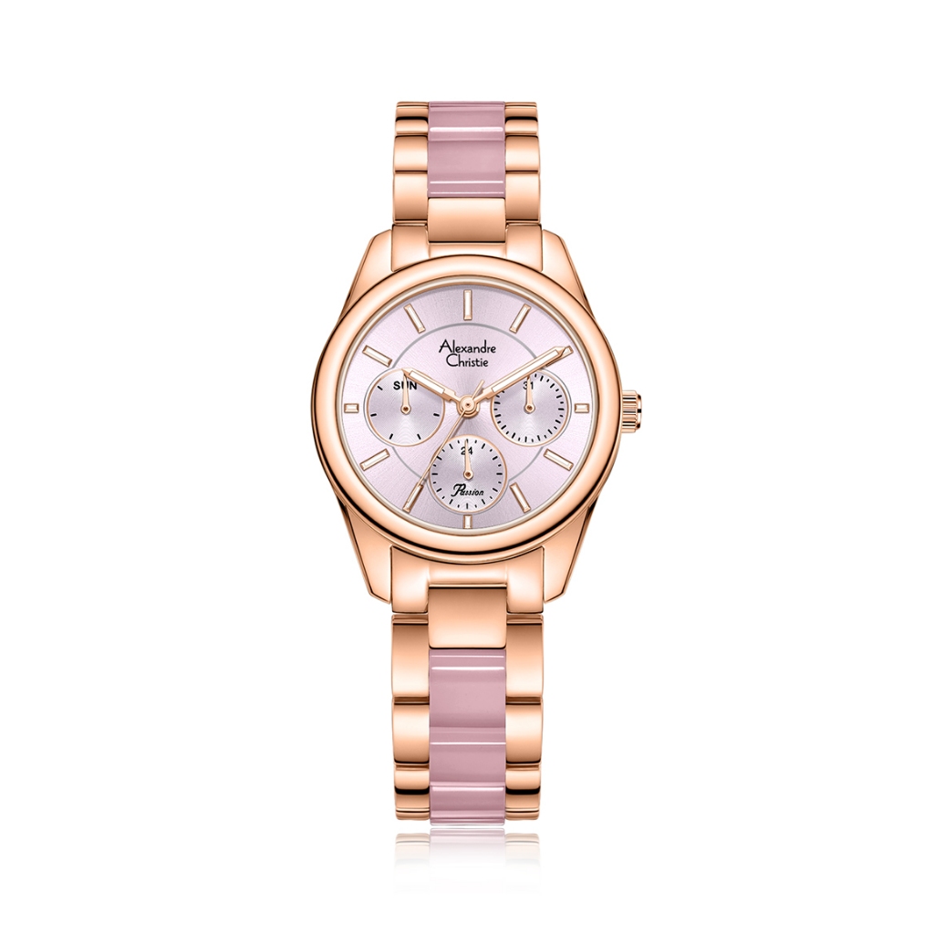 Alexandre Christie AC 2A92 BFBRGPN Rosegold Pink Original / Jam Tangan Wanita Analog Rantai Stainles