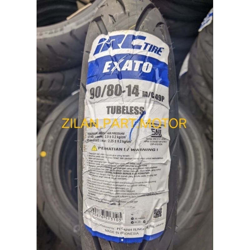 BAN TUBELESS IRC EXATO RING 14 ( 90/80.14 ) FREE PENTIL. 100% ORIGINAL