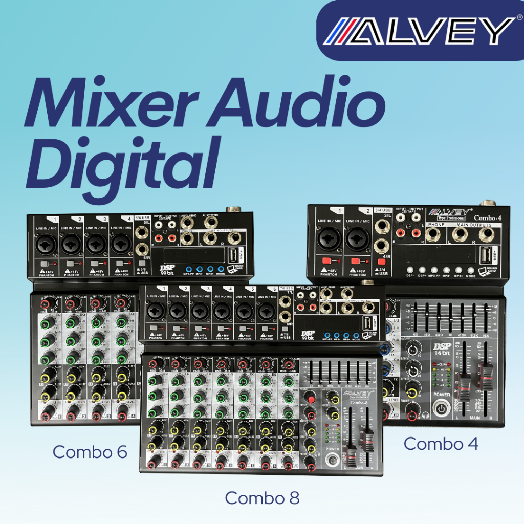 ALVEY Mixer Audio Digital Multi Effect Reverb Original Mixer 4 Channel / 6 Channel / 8 Channel