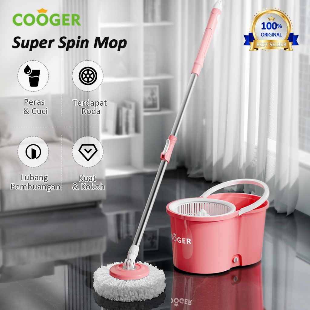 COOGER Alat Pel Putar Lantai Ember Spin Mop Pel Putar Otomatis Alat Pel Putar Automatic Spin Mop Ala