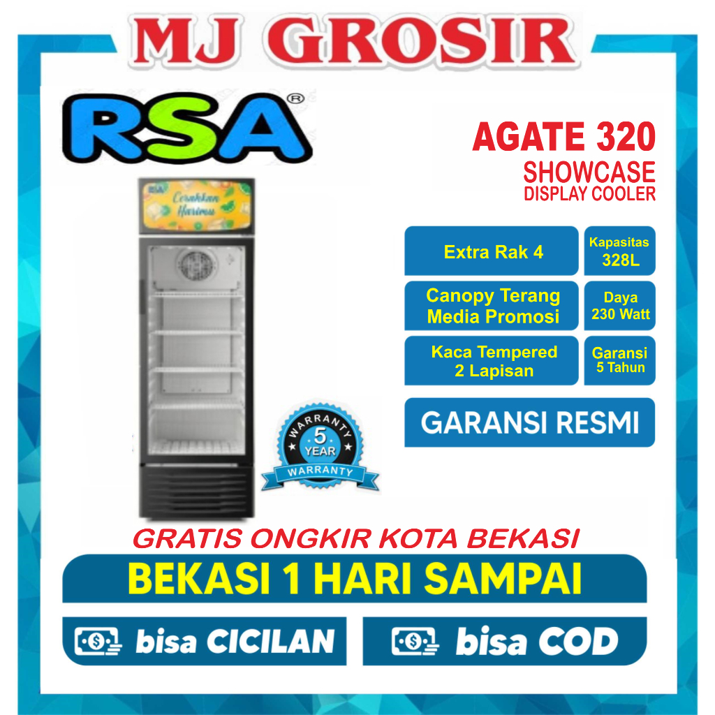 SHOWCASE RSA AGATE 320 4 RAK DISPLAY COOLER KULKAS BY GEA LOW WATT
