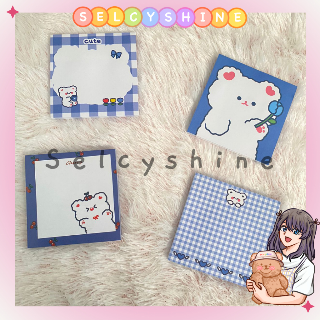 

[Selcyshine] Memopad Sticky Note Bear Lucu / Kertas Catatan / Memo Tempel 8x8 cm - 80 lembar