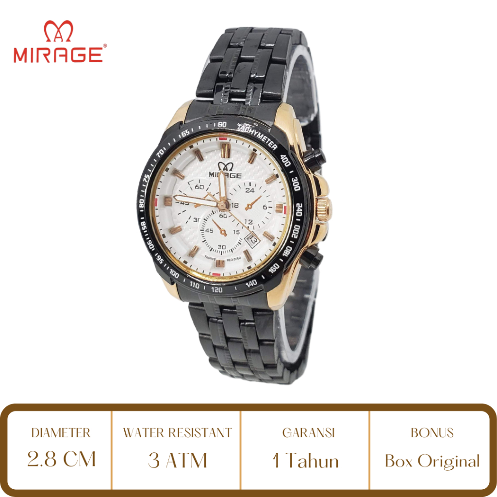 Mirage Watch Official Jam Tangan Wanita Mirage Hitam Rose Gold 8535 BRP L