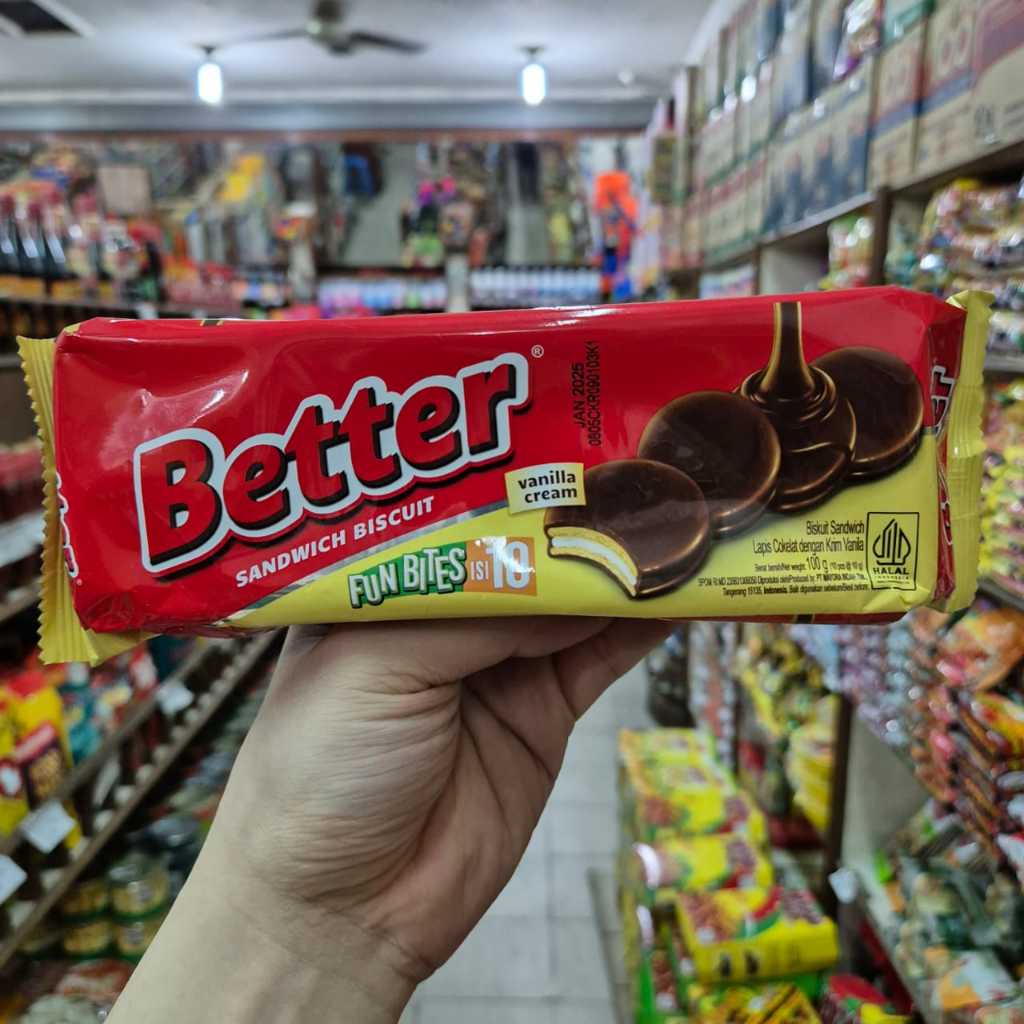 

BETTER SANDWICH VANILLA CREAM BISKUIT COKLAT FUN BITES ISI 10 100g