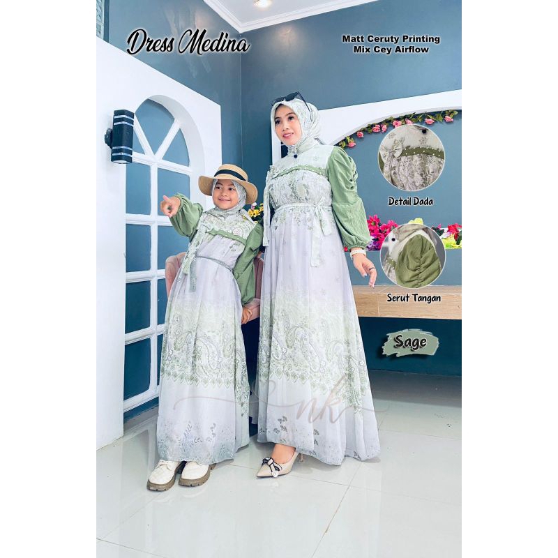 Dress/Gamis Set Hijab Medina Couple Ibu dan Anak ORI NK Nazwa