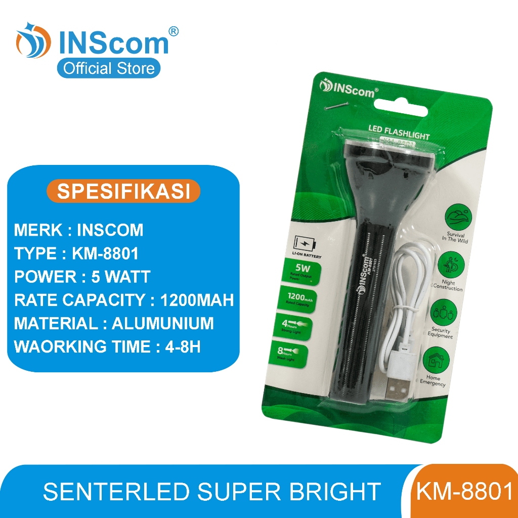 SENTER FLASH LIGHT LED ALUMUNIUM SUPER BRIGHT OUTDOOR RECHARGEABLE