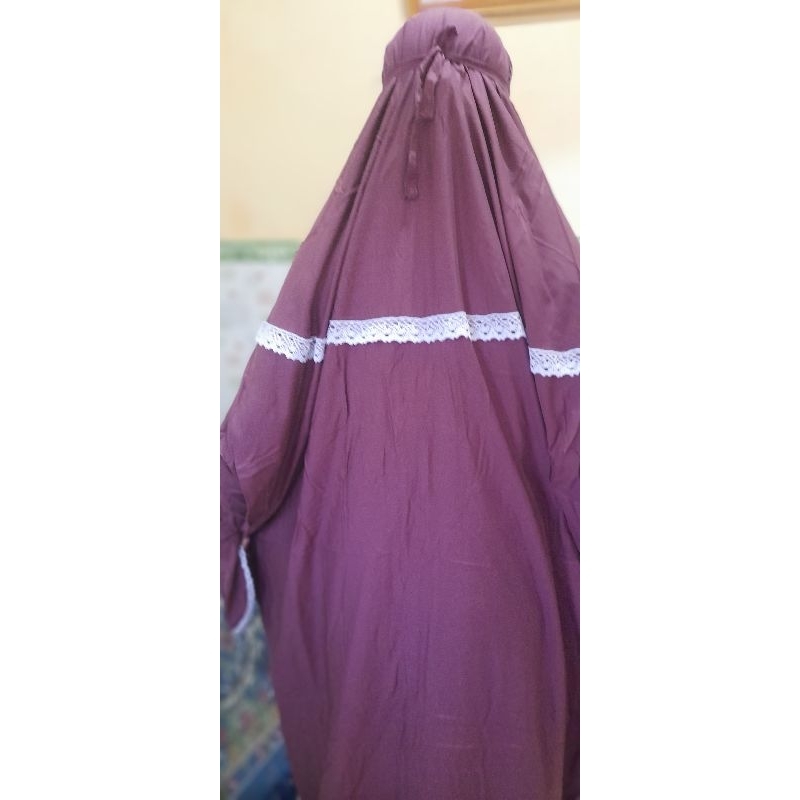 Mukena terusan terbaru/Mukena terusan rayon renda kalung model anak2/mukena renda rajut putih kalung