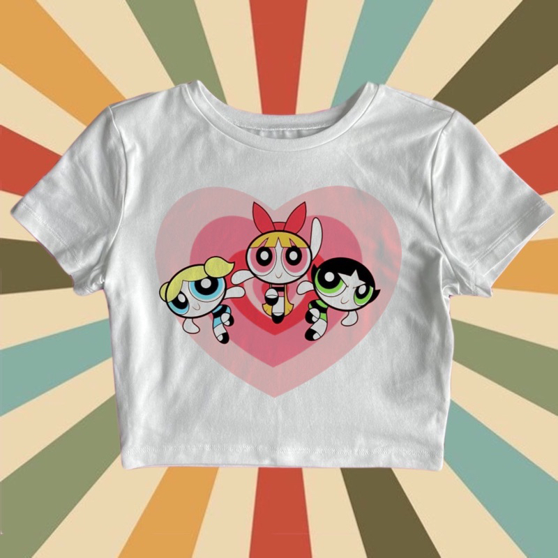 CROP TEE POWERPUFF | KAOS CROP TOP POWERPUFF OVERSIZE WANITA MOTIF | CROPTEE WOMAN
