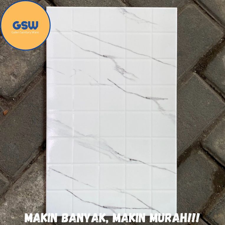 Keramik 25x40 Glossy Embossed Kualitas 1/A Keramik Kamar Mandi Keramik Dinding Teras Emonda White