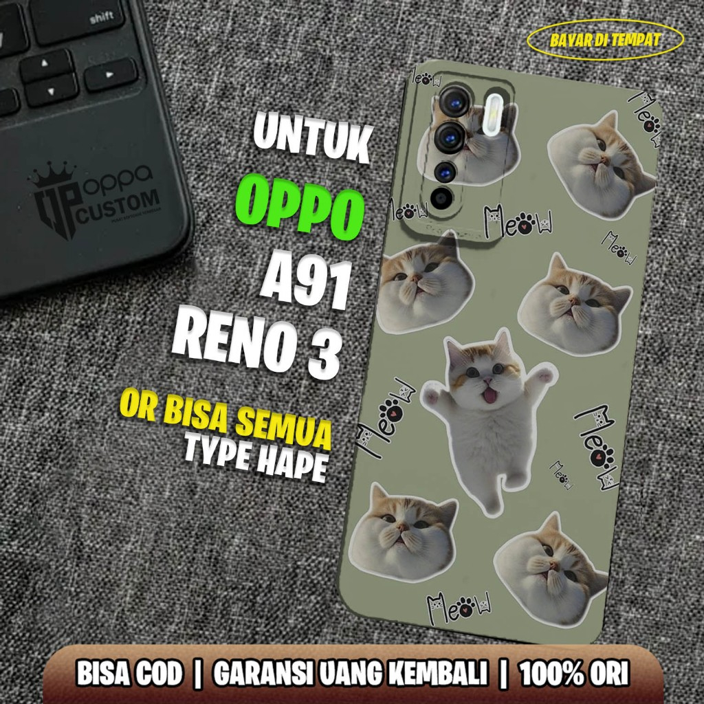 Case Oppo Reno 3 / Oppo A91 - Casing Oppo Reno 3 / Oppo A91 - ( KUCING ) - Case Hp - Casing Hp - Sof