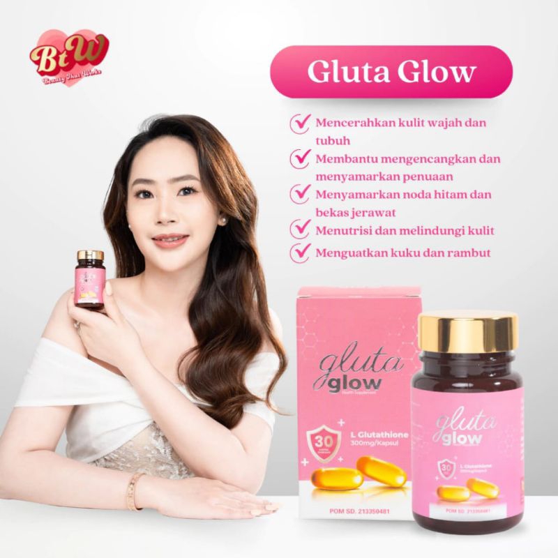 Gluta glow skin pemutih 30 kapsul suplemen glutathione 300mg vitamin c 97mg pencerah kulit badan