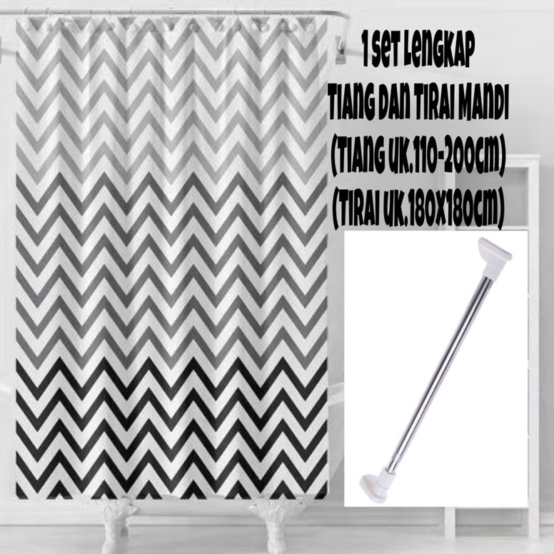 NEW 1 set Tirai kamar mandi plus Tiang kamar mandi  Tiang gordenTirai shower curtain