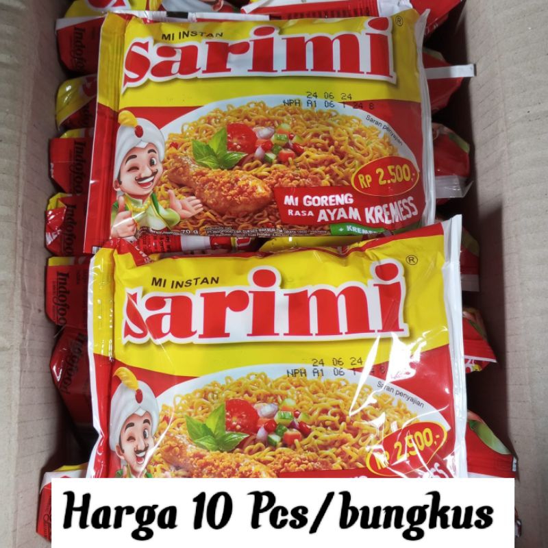 

MIE SARIMI - Harga 10 pcs/bungkus Mie Sarimi Goreng Rasa Ayam Kremes - Mie Instan Promo Murah