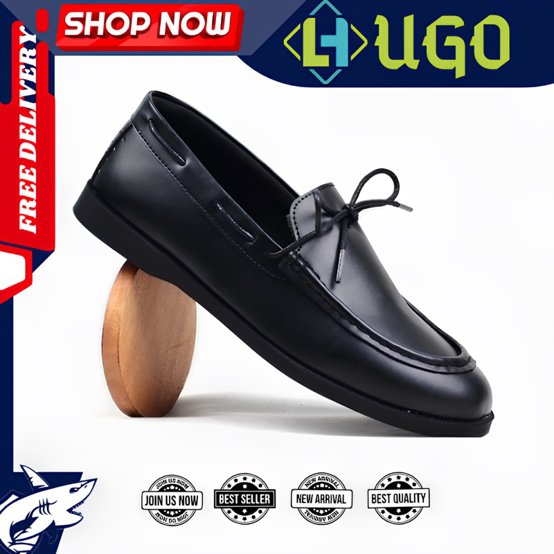 HUGO Sepatu Formal Pria Casual Resmi Formal Pantofel Hitam Trendy Kerja Original ELDER992