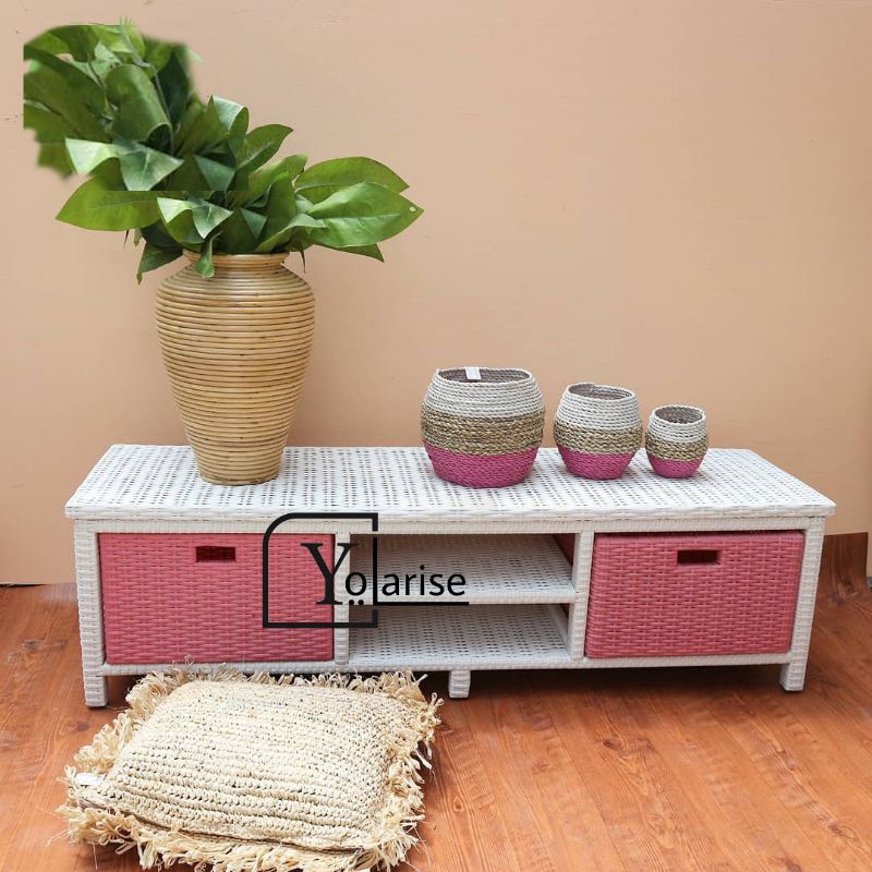 PAKET 10pcs Meja TV Rotan Sintetis / Rak Buku Serbaguna Rattan / Lemari buffet Pakaian