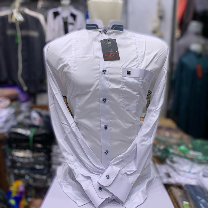 Koko Al Wafa Putih Satin Korea Lengan Panjang Manset &amp; Cuff | Baju Muslim Lengan Panjang Al wafa Medium Gold