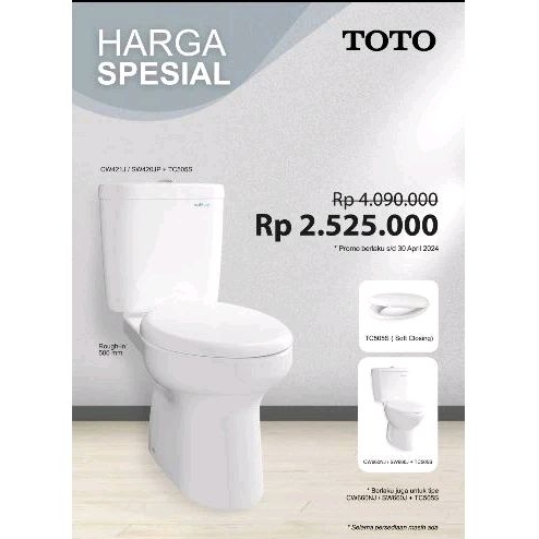 TOTO CLOSET DUDUK CW421J / CW 421 J / SW420JP / SW 420 JP + TUTUP TC505S (COMPLITE SET)