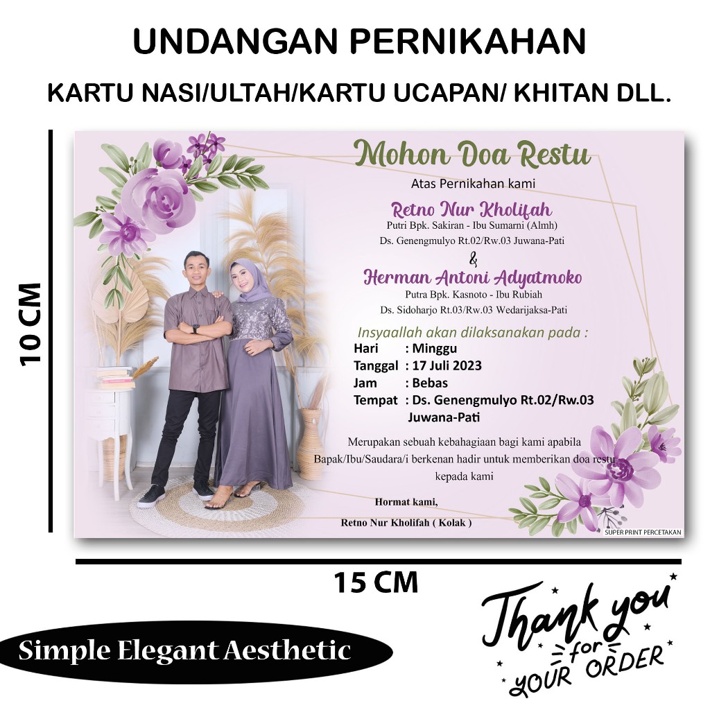 

UNDANGAN PERNIKAHAN/KARTU NASI/ULTAH/KARTU UCAPAN/KHITAN/DLL KERTAS FOTO GLOSSY 230 GSM (TEBAL)