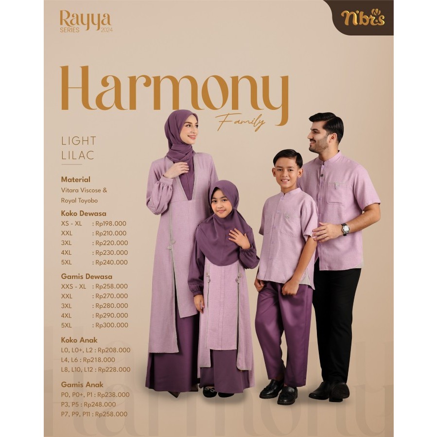 SARIMBIT NIBRAS 2024 HARMONY LIGHT LILAC RAYYA SERIES / FAMSET NIBRAS TERBARU / BAJU LEBARAN MUSLIM 