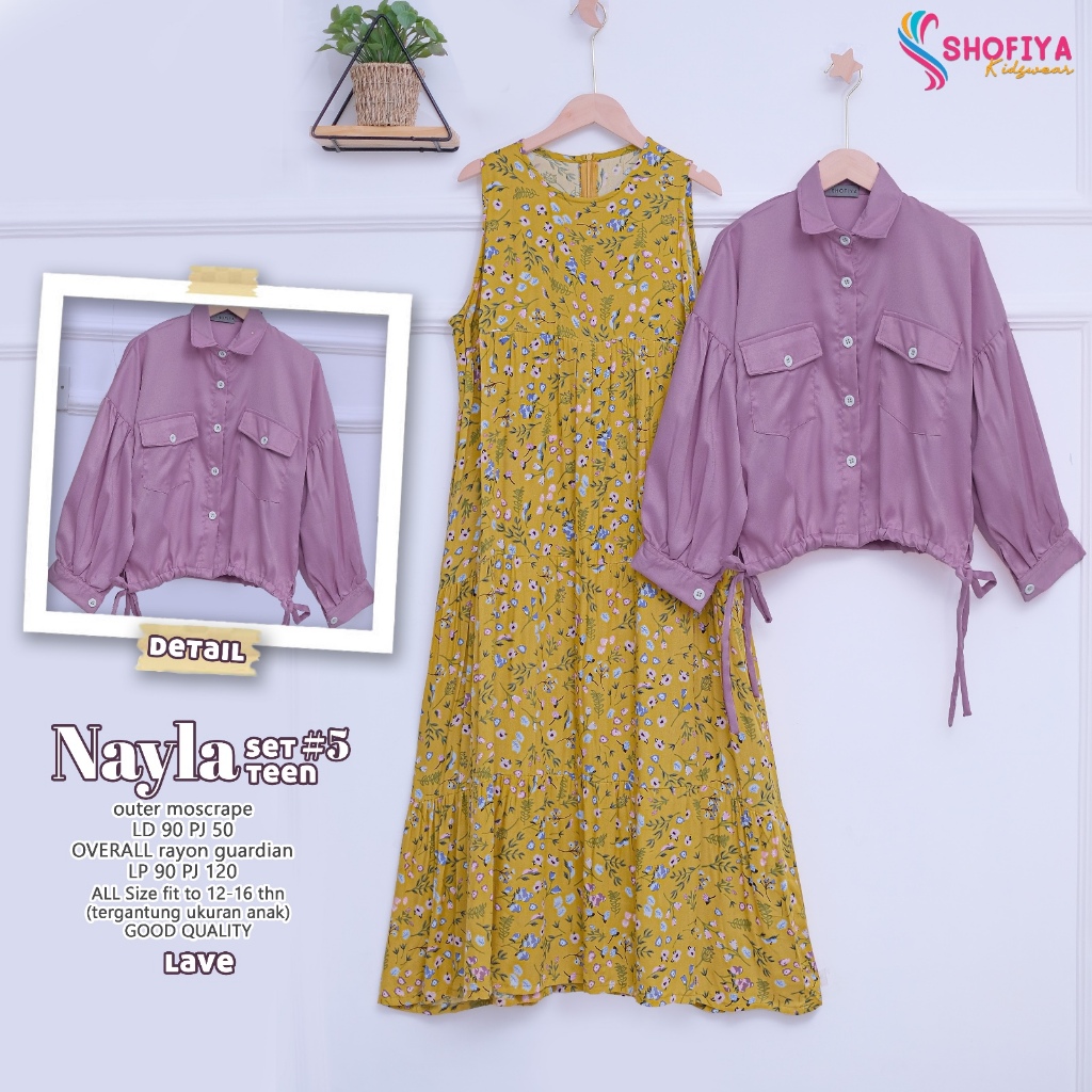 nayla gamis dress dres baju pakaian busana overall rayon motif bunga setelan set 2in1 outer moscrepe