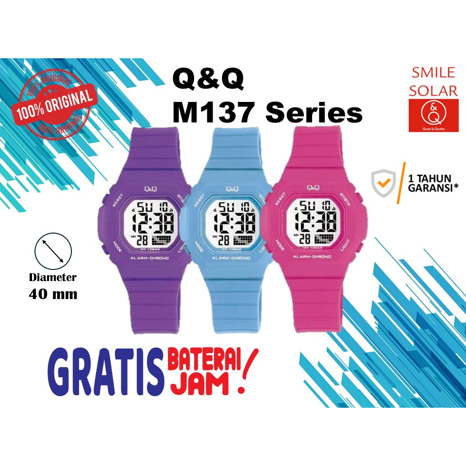Jam Tangan Unisex  Casual Sporty Rubber Digital Original Q&Q QNQ QQ M137 M137J Series