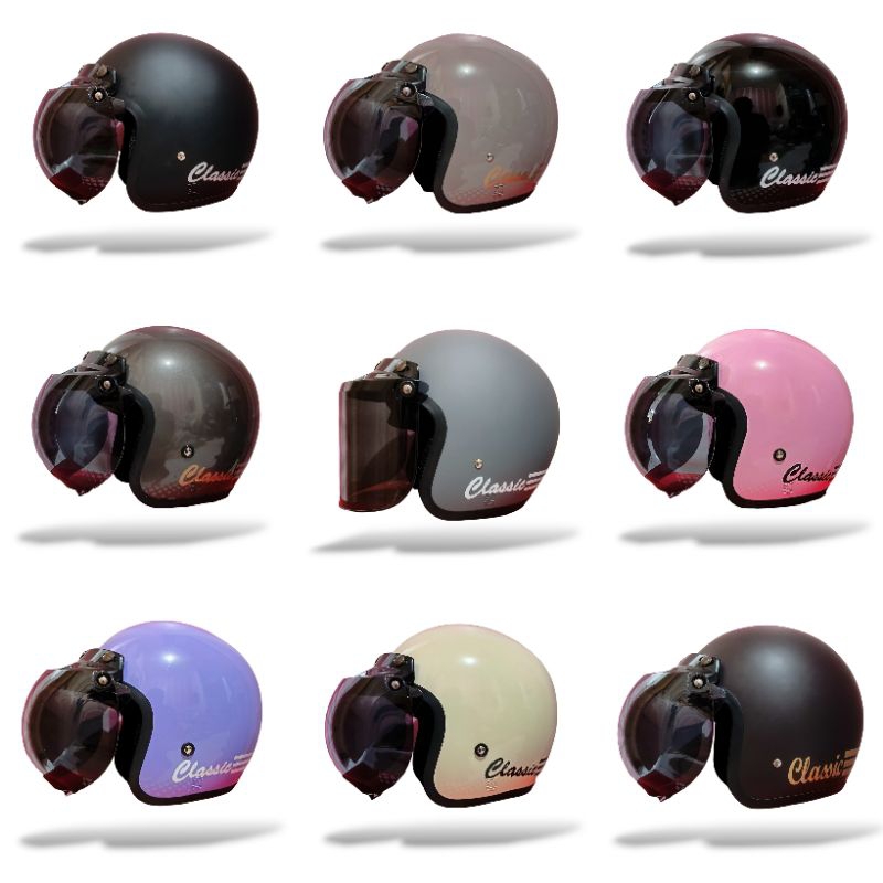 HELM BOGO CLASSIC RETRO KACA DATAR KACA CEMBUNG