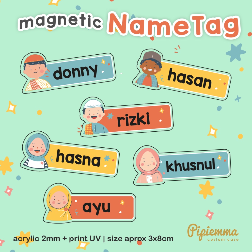 

Magnetic Name Tag Anak Lucu Muslimah Souvenir Lebaran Idul Fitri Jepit Hijab Jilbab Tag Nama Pesantren