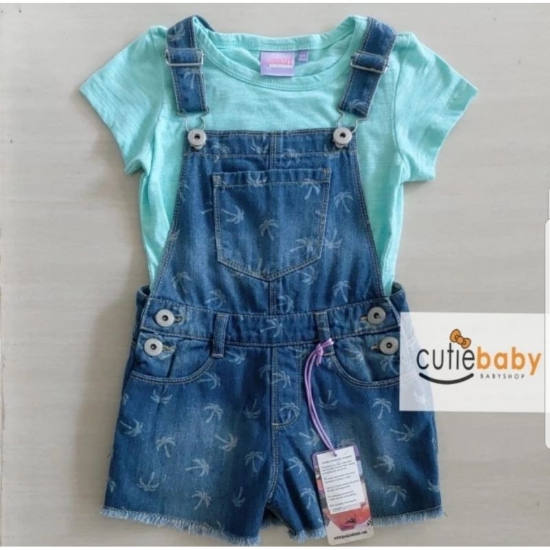 PALM OVERALL SETT JEANS | BAJU KODOK ANAK PEREMPUAN DENGAN KAOS
