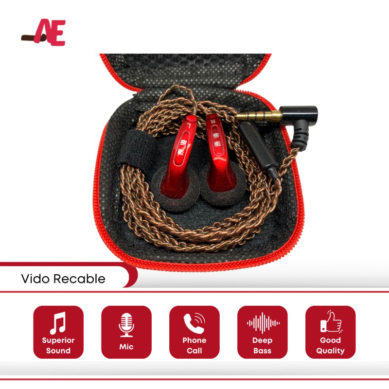 Vido Recable Earphone Black Brown Braid Cable [VIDO LEGEND]