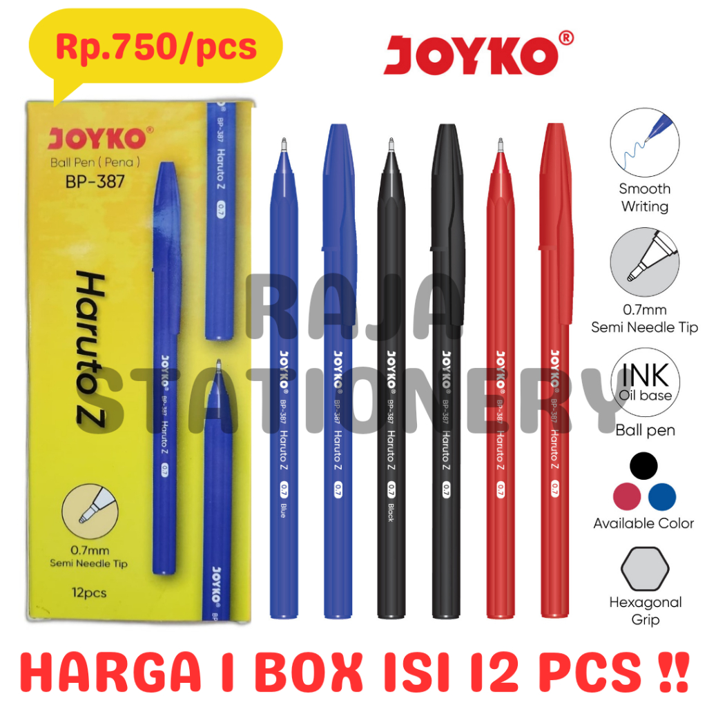 

JOYKO BALL PEN BLACK BLUE RED PENA PULPEN JOYKO BP-387 HITAM BIRU MERAH HARUTO Z BOX LUSIN [12PCS]