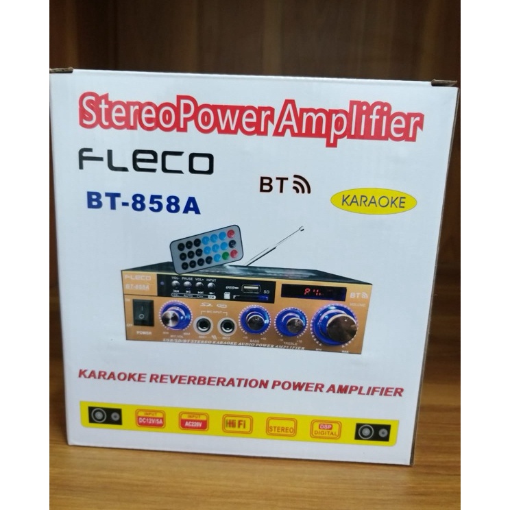 KmV BT 858A Amplifier Fleco BT 858A Ac dan DC  Ampli Bluetooth 2 Slot karaoke fm