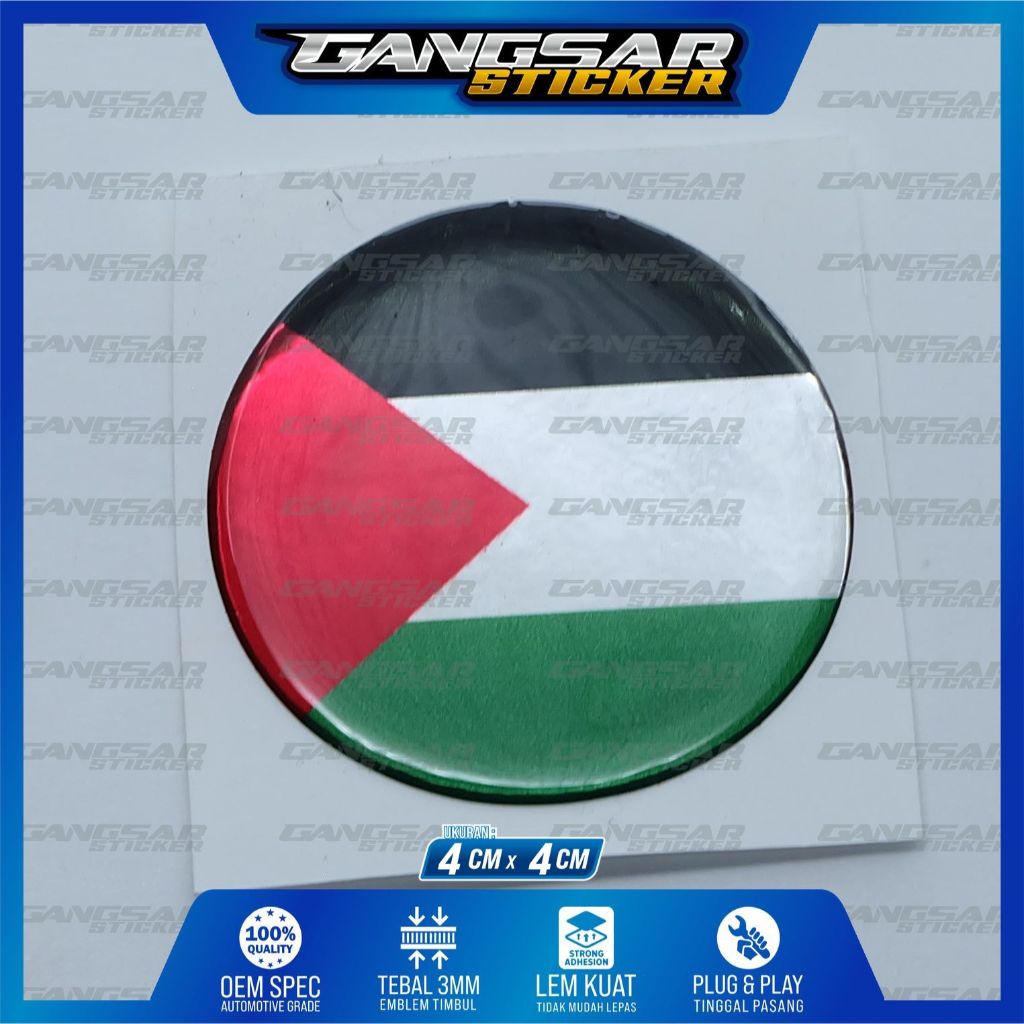emblem bendera palestina / emblem bendera palestina bulat / stiker bendera palestina / stiker 3d ben