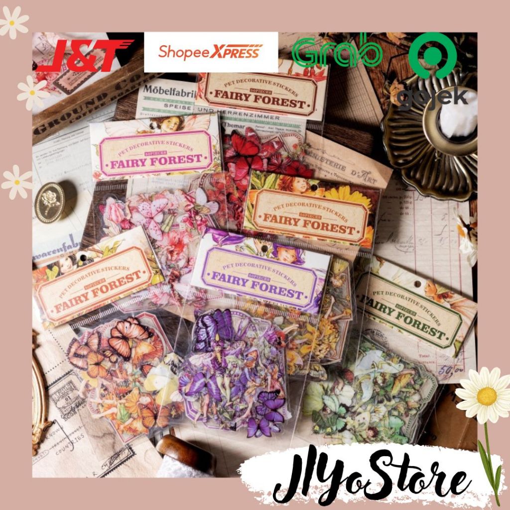 

50pcs Stiker Sticker Fairy Butterfly Anti Air Bujo Journal Scrapbook Planner Vintage Aesthetic DIY