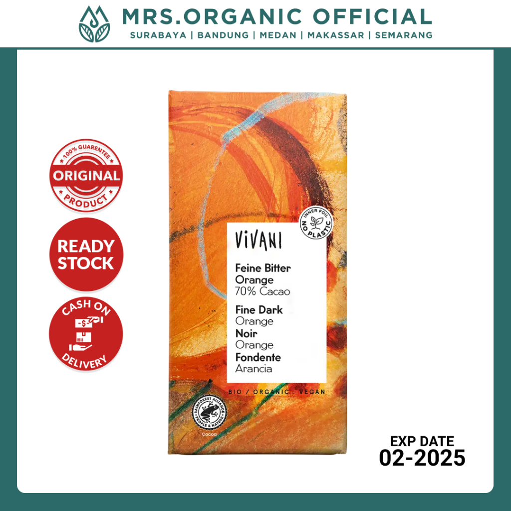 

Cokelat Vivani 70% Orange Cocoa Fine Dark Chocolate Bar - Real Cokelat Less Sugar Vegan