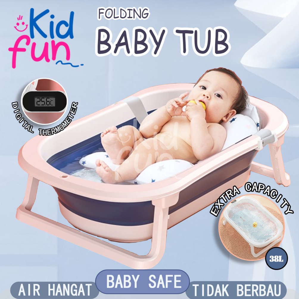 11 BRANDS FESTIVAL Bak Mandi Bayi Portable Bak Mandi Bayi Lipat dengan Pengukur Suhu dan Jaring Bant