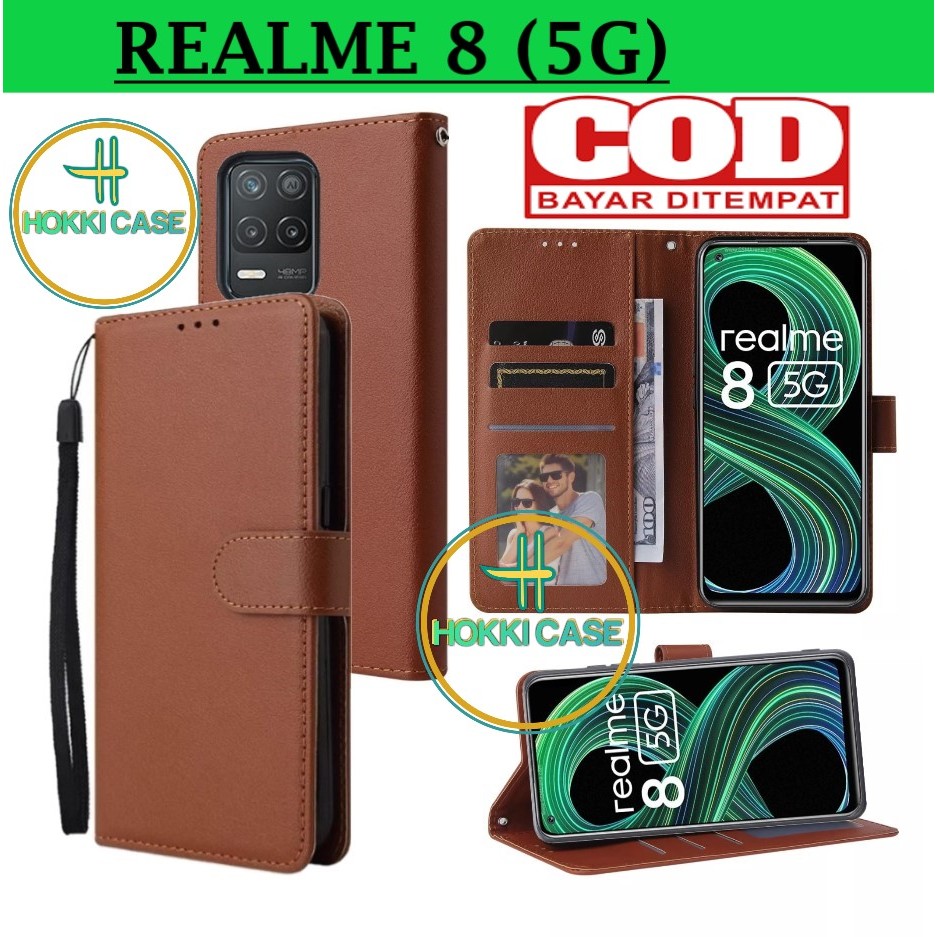 FLIP CASE REALME 8 5G CASING DOMPET BAHAN KULIT UNTUK REALME 8 5G FLIP COVER SARUNG BUKU HP