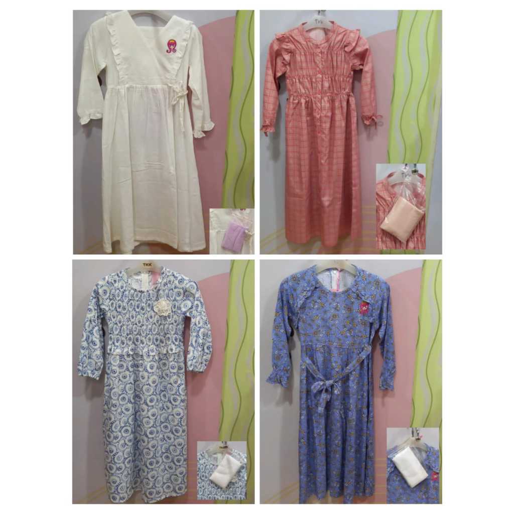 BAJU ANAK PEREMPUAN PAKAIAN MUSLIM GAMIS FREE HIJAB RODEO JUNIOR GIRL ORIGINAL SIZE 4-14 TAHUN